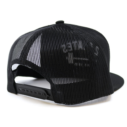 A snapback cap showing its Black mesh on a white background